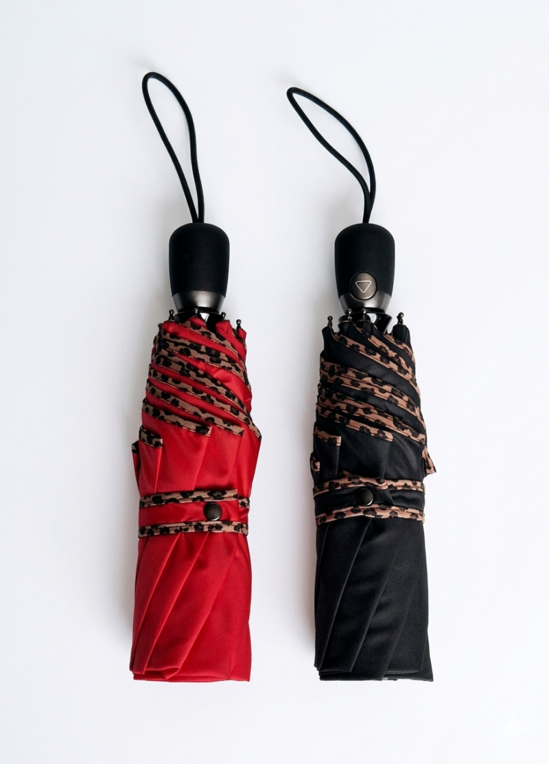 Mini parapluie pliant automatique uni rouge biais léopard Piganiol - Léger et solide