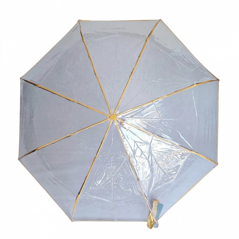 Parapluie transparent mini pliant manuel galon orange petite poignée courbe - léger 250g & solide 