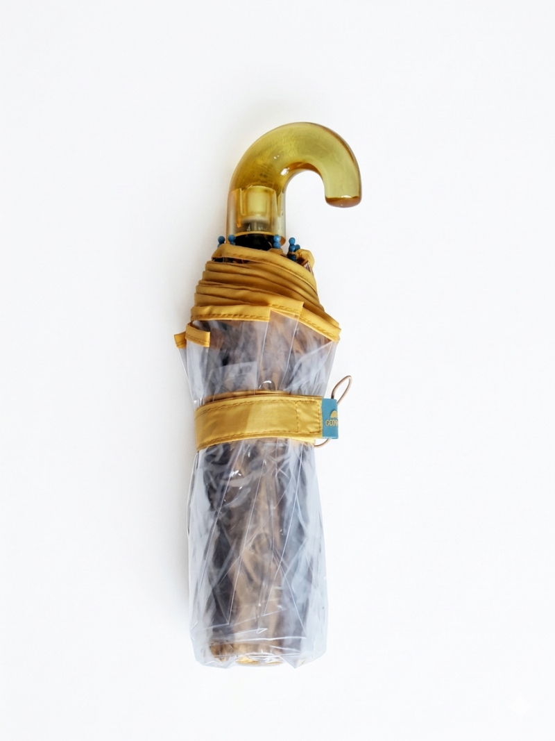 Parapluie transparent mini pliant manuel galon orange petite poignée courbe - léger 250g & solide 