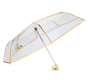 Parapluie transparent mini pliant manuel galon orange petite poignée courbe - léger 250g & solide 