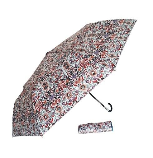 Parapluie mini pliant manuel blanc imprimé feuillage vert/bleu petite poignée courbe - léger 220g & large