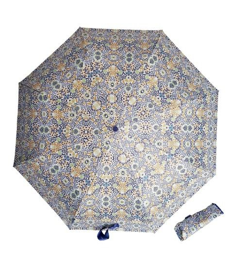 Parapluie mini pliant manuel blanc imprimé feuillage orange/bleu petite poignée courbe - léger 220g & grand 