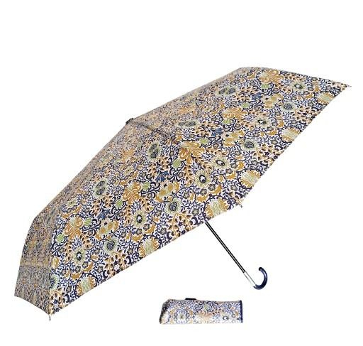 Parapluie mini pliant manuel blanc imprimé feuillage orange/bleu petite poignée courbe - léger 220g & grand 