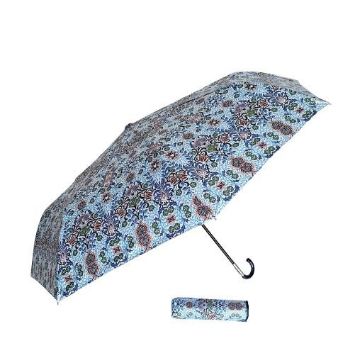 Parapluie mini pliant manuel blanc imprimé feuillage bleu ciel petite poignée courbe - léger 220g & grand 