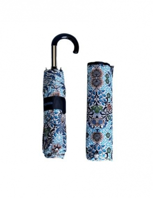 Parapluie mini pliant manuel blanc imprimé feuillage bleu ciel petite poignée courbe - léger 220g & grand 