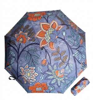 Parapluie pliant français Piganiol bleu imprimé floral ouvrant fermant BATIK FAR WEST - Léger & résistant
