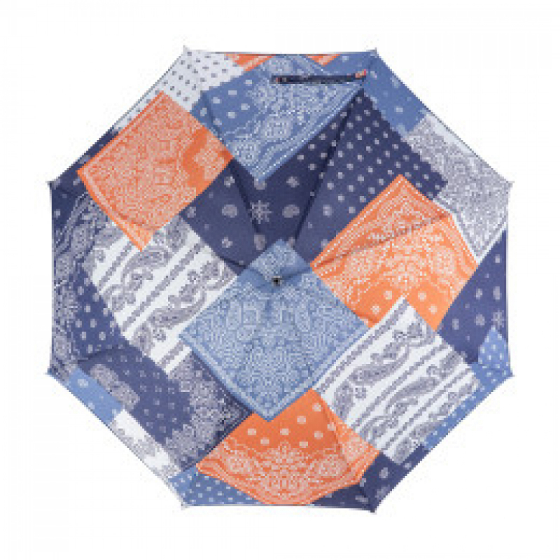 Parapluie pliant français Piganiol bleu imprimé patchwork Camarguais ouvrant fermant PENNY LANE - Léger & résistant