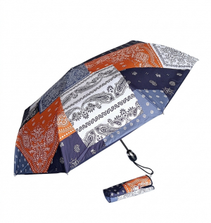 Parapluie pliant français Piganiol bleu imprimé patchwork Camarguais ouvrant fermant PENNY LANE - Léger & résistant