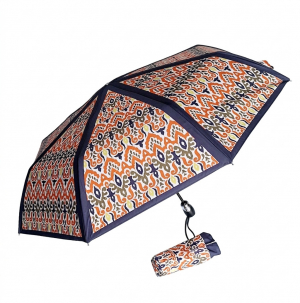 Parapluie pliant français Piganiol bleu imprimé coloré ouvrant fermant IKAT - Léger & résistant