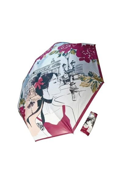 Parapluie pliant français Piganiol mini automatique blanc / rose imprimé Paris Opéra BALLERINE - Léger & résistant