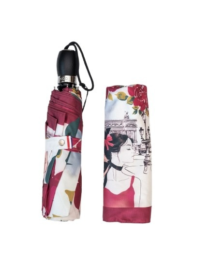 Parapluie pliant français Piganiol mini automatique blanc / rose imprimé Paris Opéra BALLERINE - Léger & résistant