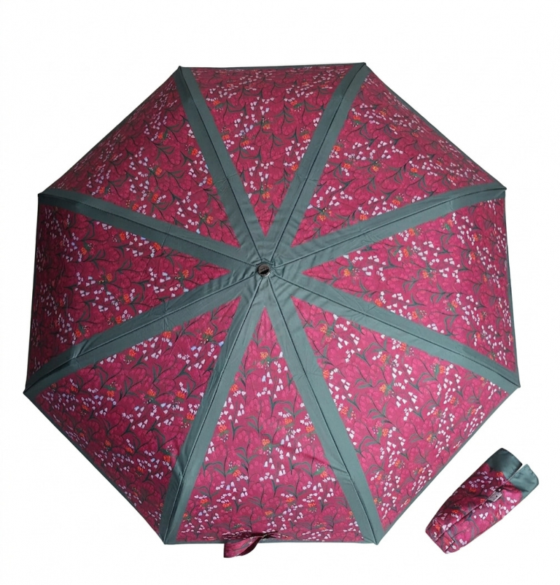 Parapluie pliant français Piganiol mini automatique fuchsia imprimé de MUGUET - Léger & résistant