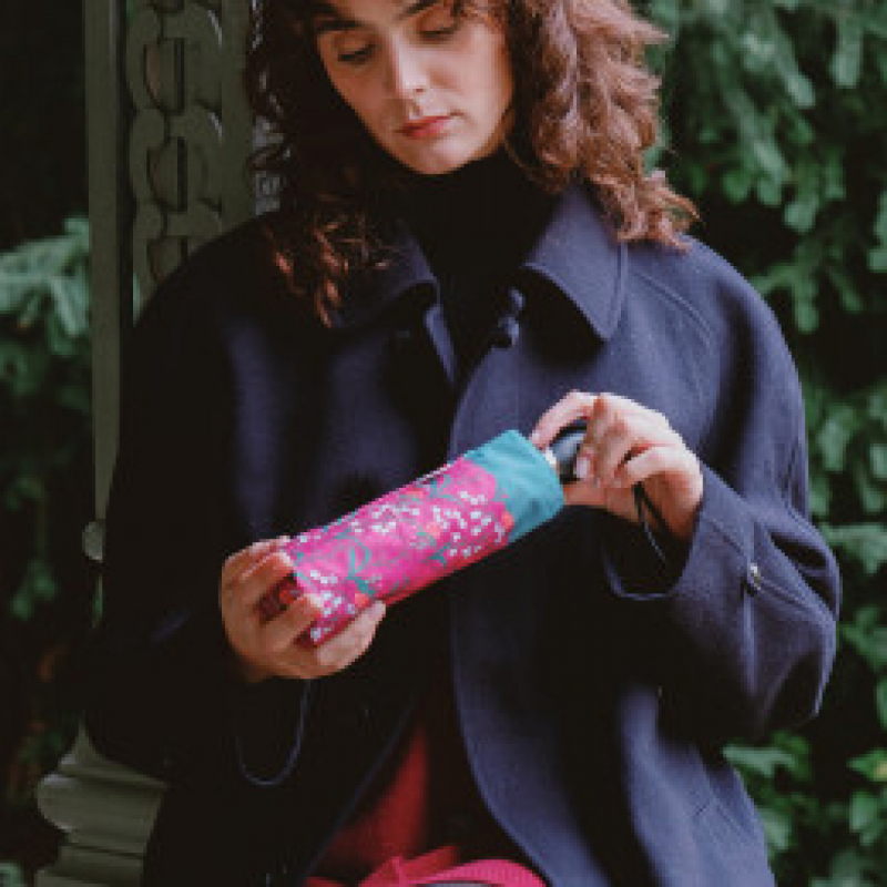 Parapluie pliant français Piganiol mini automatique fuchsia imprimé de MUGUET - Léger & résistant