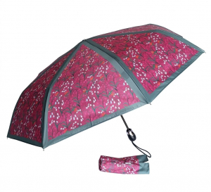 Parapluie pliant français Piganiol mini automatique fuchsia imprimé de MUGUET - Léger & résistant