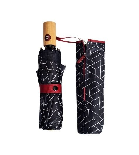 Mini parapluie pliant open-close imprimé carreaux noir ivoire pgn bois Ezpeleta - léger & solide