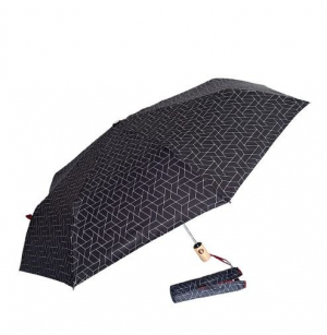 Mini parapluie pliant open-close imprimé carreaux noir ivoire pgn bois Ezpeleta - léger & solide