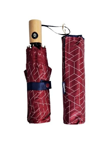 Mini parapluie pliant open-close imprimé carreaux bordeaux / ivoire pgn bois Ezpeleta - léger & solide
