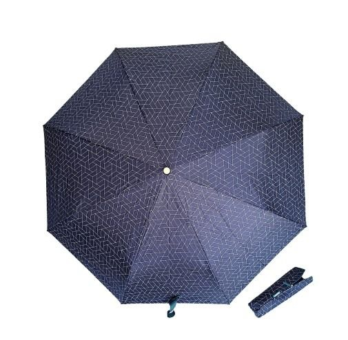 Mini parapluie pliant open-close imprimé carreaux bleu marine / ivoire pgn bois Ezpeleta - léger & solide