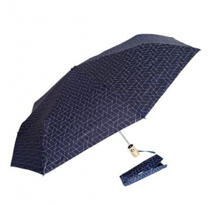 Mini parapluie pliant open-close imprimé carreaux bleu marine / ivoire pgn bois Ezpeleta - léger & solide