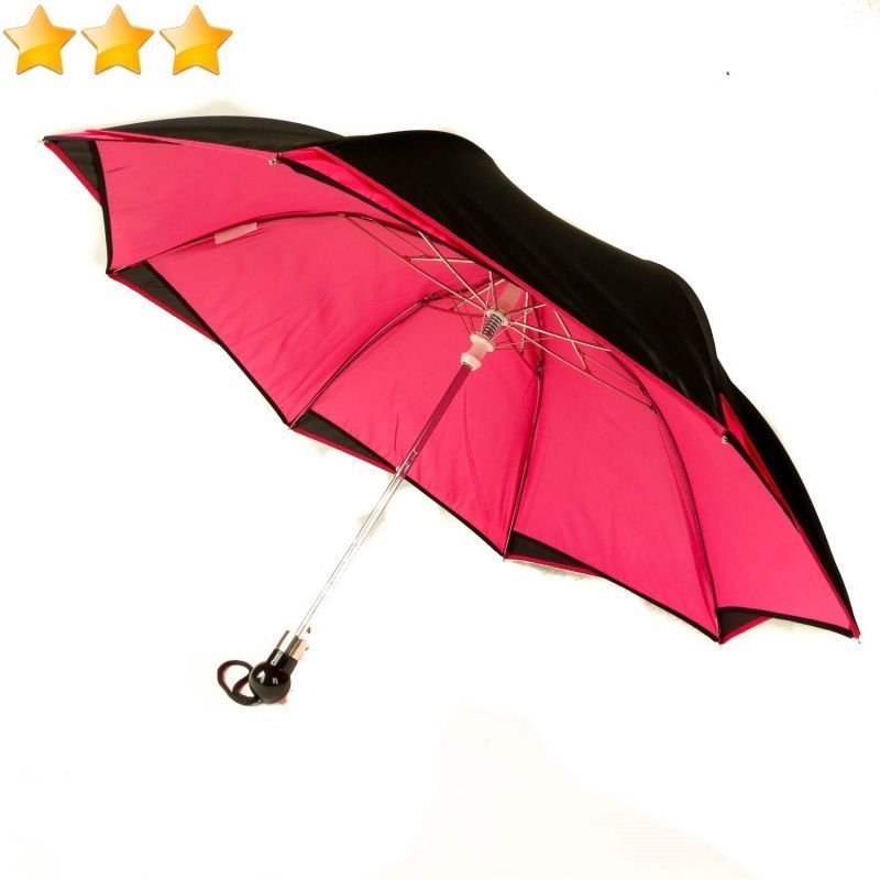 Parapluie pliant noir doublé fuchsia automatique bord étoile Guy de Jean français - anti uv & robuste