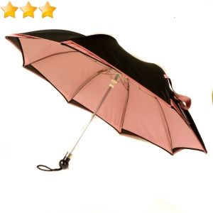 Parapluie doublé pliant noir automatique vieux rose, bord étoilé français, élégant et résistant