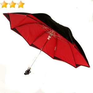 Parapluie femme pliant automatique noir doublé rouge, bord étoile Guy de Jean, élégant et robuste