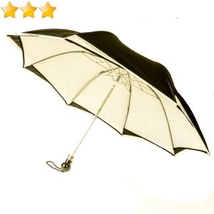 Parapluie doublé pliant automatique noir doublé blanc bord étoile anti uv 100% Guy de Jean - robuste & anti vent