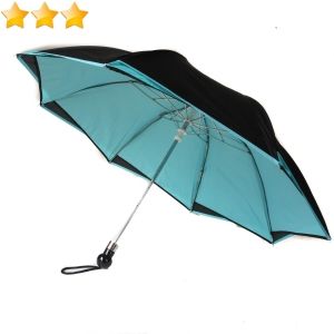 Parapluie pliant automatique noir doublé turquoise bord étoile Guy de Jean, robuste et français