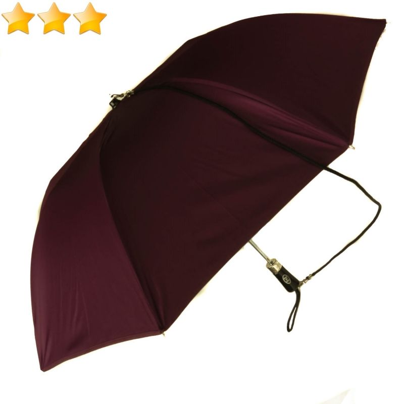 Parapluie Guy de Jean pliant automatique uni prune à bandoulière - robuste qui ne se retourne pas