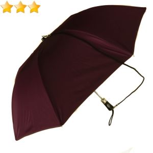 Parapluie Guy de Jean pliant automatique uni prune à bandoulière, robuste qui ne se retourne pas