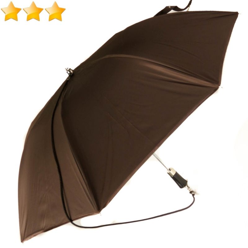 Parapluie pliant automatique chocolat à bandoulière Guy de Jean, robuste et durable