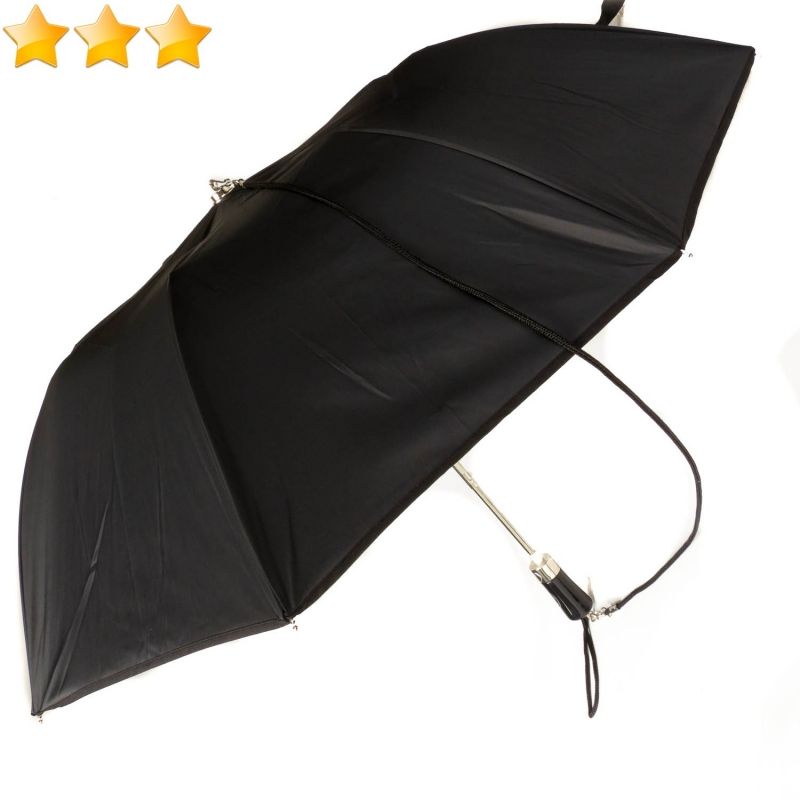 Parapluie français pliant bandoulière automatique uni noir Guy de Jean - robuste & anti vent
