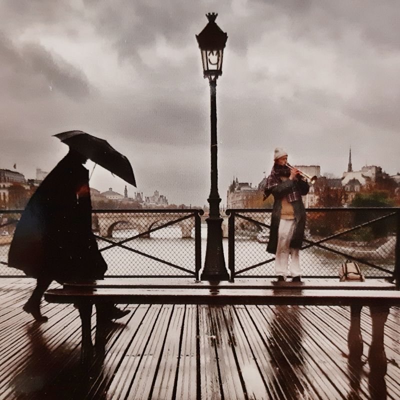 Parapluie Paris long ivoire impression Pont des Arts - français & solide