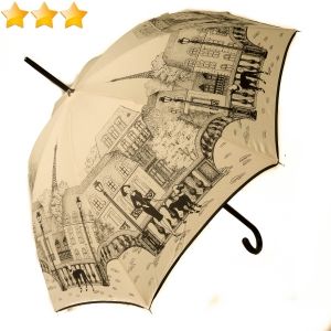 Parapluie Paris long automatique imprimé la Parisienne ivoire Guy de Jean - léger et solide