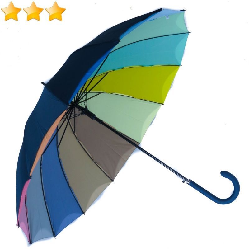 Grand parapluie doublé bleu marine long 14 baleines arc en ciel multicolore - Anti uv - Guy de Jean - grand & résistant