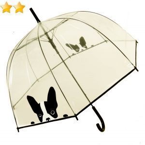 Parapluie cloche transparent imprimé chien et bordé noir Smati bulle, léger et solide