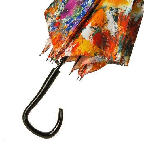 Grand parapluie long imprimé fleurs orange bleu vert Pierre Cardin