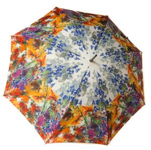 Grand parapluie long imprimé fleurs orange bleu vert Pierre Cardin