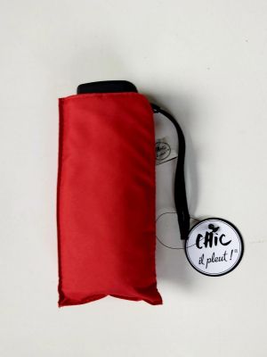  Parapluie de poche micro plat pliant 16cm uni rouge Chic il pleut, léger 200 g et résistant