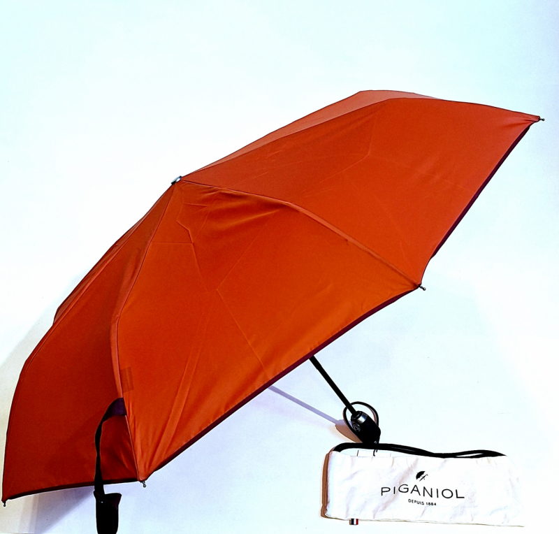 Parapluie pliant automatique uni brique/roux français Piganiol - léger & solide