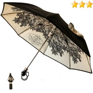 EXCLUSIVITE : Parapluie pliant Chantal Thomass noir doublé blanc dentelle noire, robuste qui ne se retourne pas