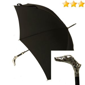 Parapluie tête de chien long automatique noir poignée en métal, grand et résistant