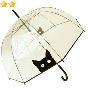 Parapluie cloche transparent imprimé chat et bordé noir Smalti, léger, solide et pas cher