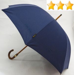 Parapluie berger bleu long en coton anti uv à 100% poignée châtaignier Piganiol, solide et résistant