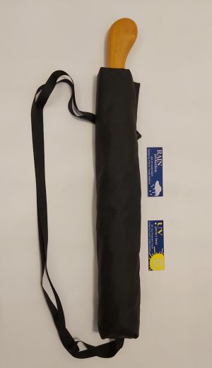 Parapluie XXL golf "Jumbo"noir anti uv pliant manuel poignée bois et sa housse portable français, léger et résistant