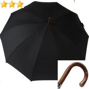 EXCLUSIVITE Parapluie de BERGER noir coton manuel 10 baleines poignée rotin français, grand et anti vent