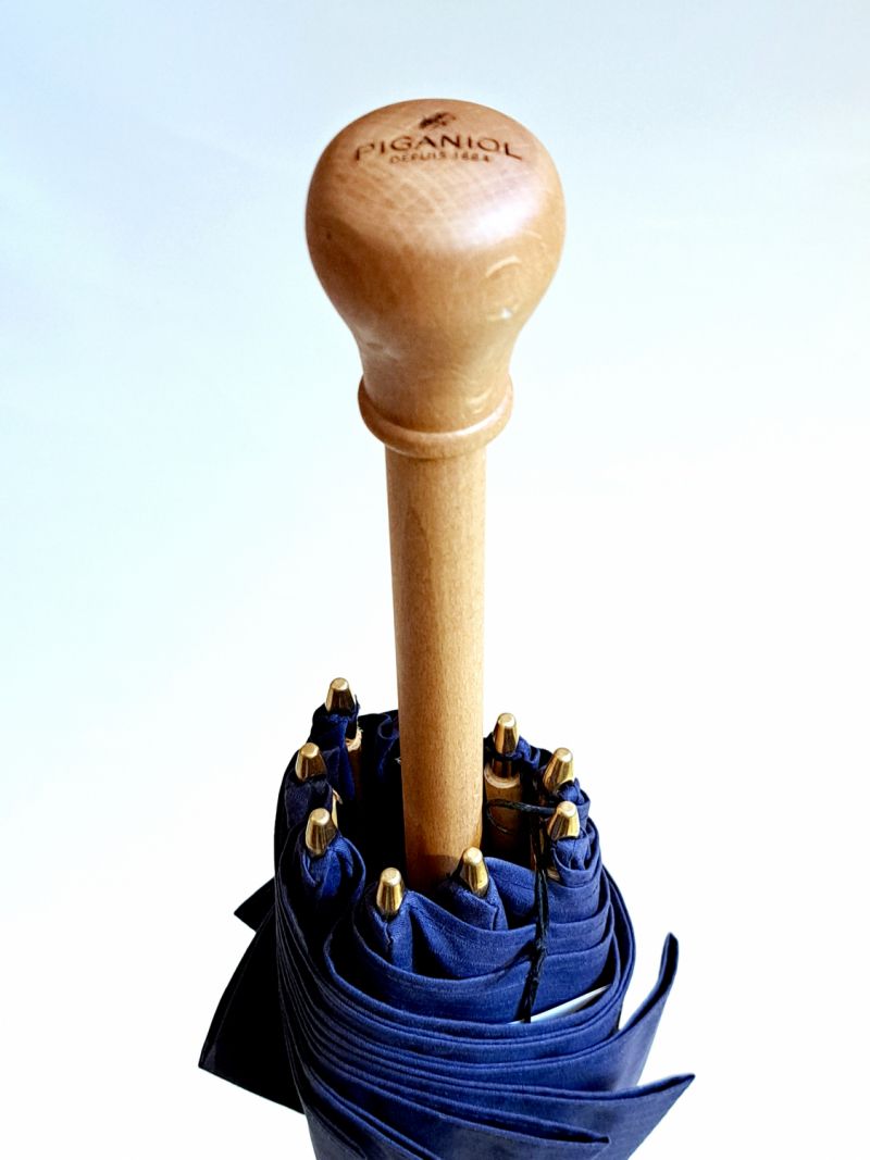 Parapluie de BERGER authentique en coton bleu à 9 branches en bambou anti uv à 100% - Robuste & d'Aurillac