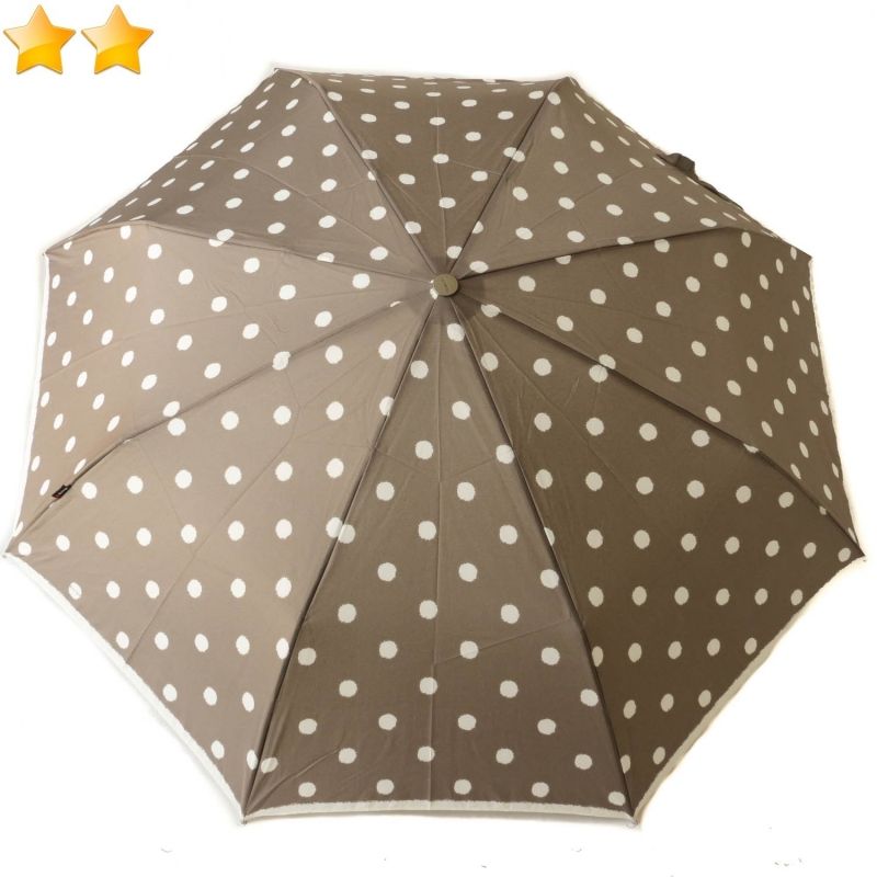 Mini parapluie pliant open-close gris taupe à pois Knirps, grand & léger300 g
