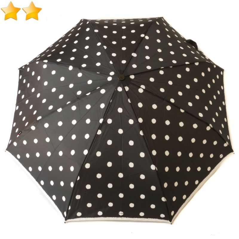  parapluie Knirps mini pliant noir open-close femme avec des motifs à pois blanc, léger et résistant 