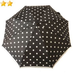  parapluie Knirps mini pliant noir open-close femme avec des motifs à pois blanc, léger et résistant 